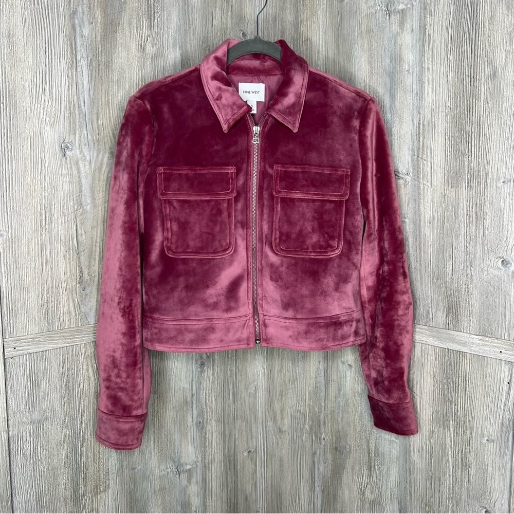 Nine West Velvet Cropped Bomber Jacket